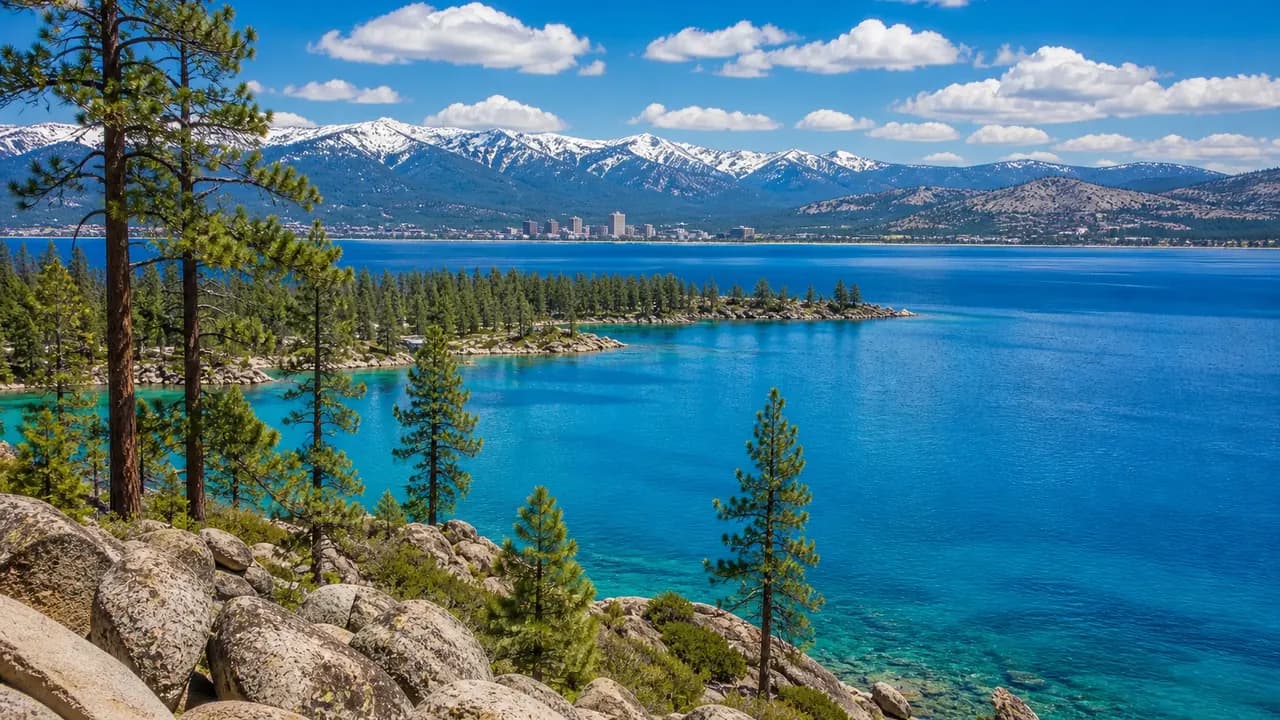 Reno-Tahoe skyline, lake, and Sierra mountains
