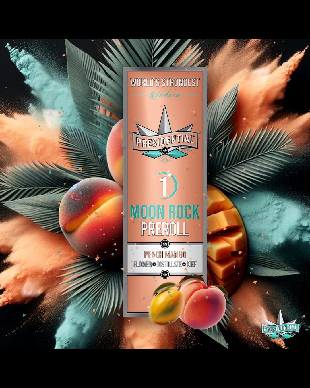Presidential Peach Mango pre-roll package in legal reference